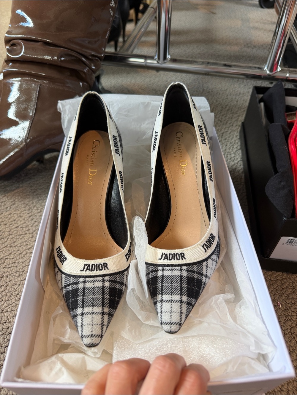Dior J'Adior Black & White Plaid Pointed-Toe Heels